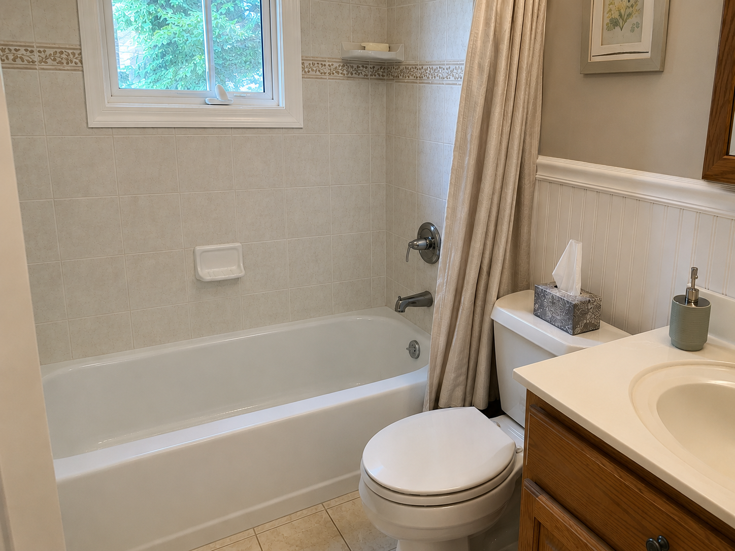 Bathroom after tile repair with restored shower wall tiles in Mount Laurel